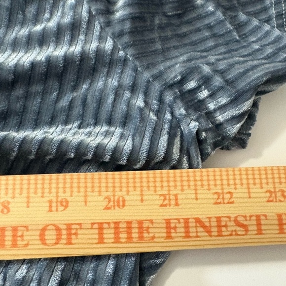 Elegant Simplee Plus, Steel Blue Ribbed Velour High Low Wrap Dress. Short Sleeve - Picture 8 of 16